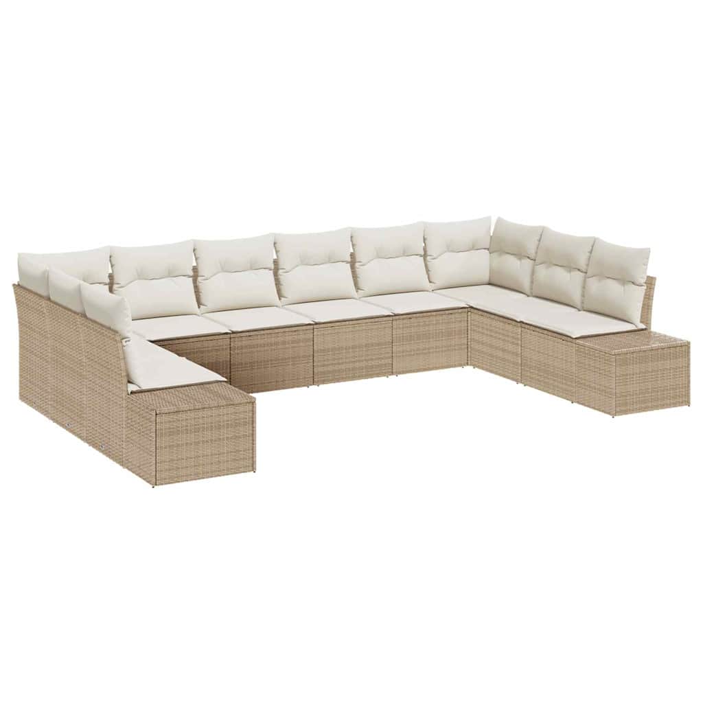 vidaXL Σετ Καναπέ Κήπου με μαξιλάρι 10 pcs Μπεζ και Κρέμα Πολυρατάν