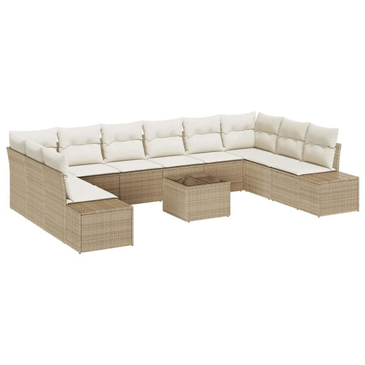 vidaXL Σετ Καναπέ Κήπου με μαξιλάρι 10 pcs Μπεζ και Κρέμα Πολυρατάν
