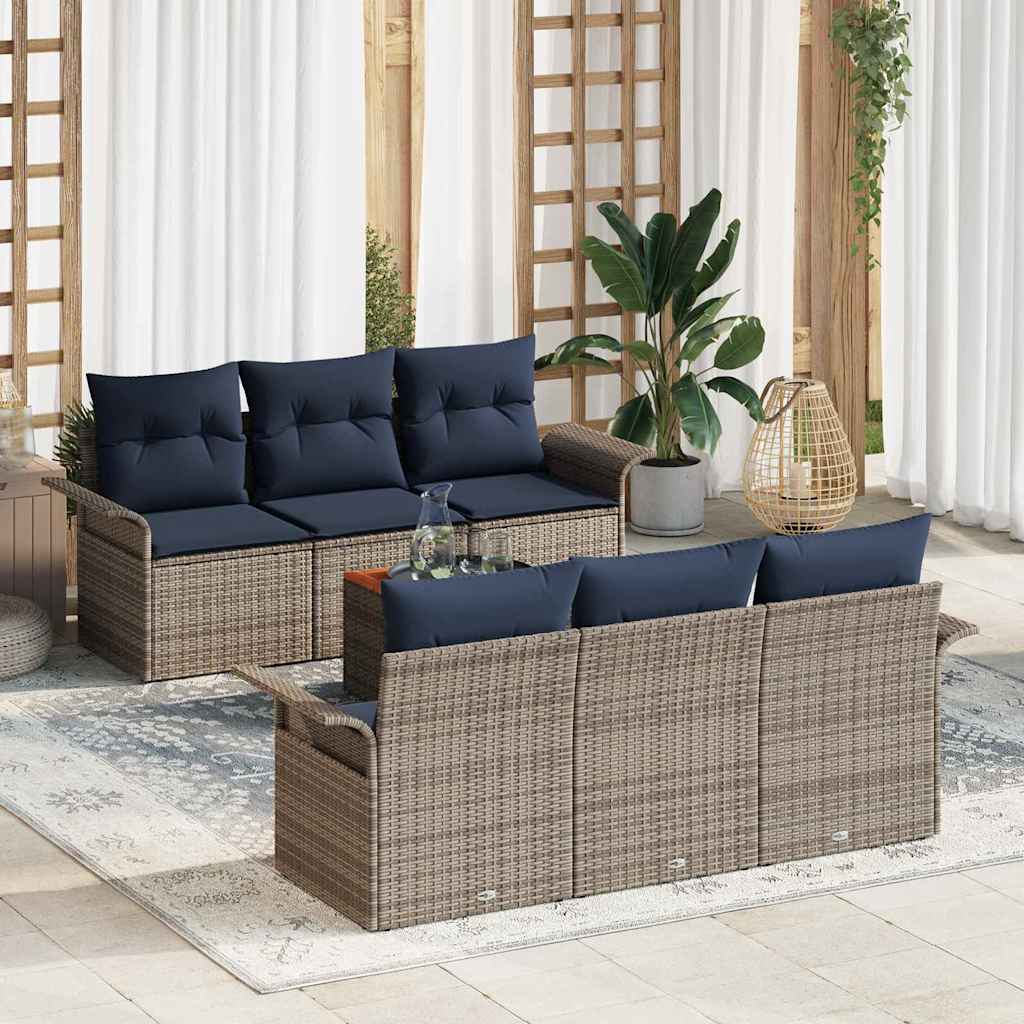vidaXL Σετ Καναπέ Κήπου 7 pcs Γκρι και Navy Blue συνθετικό ρατάν