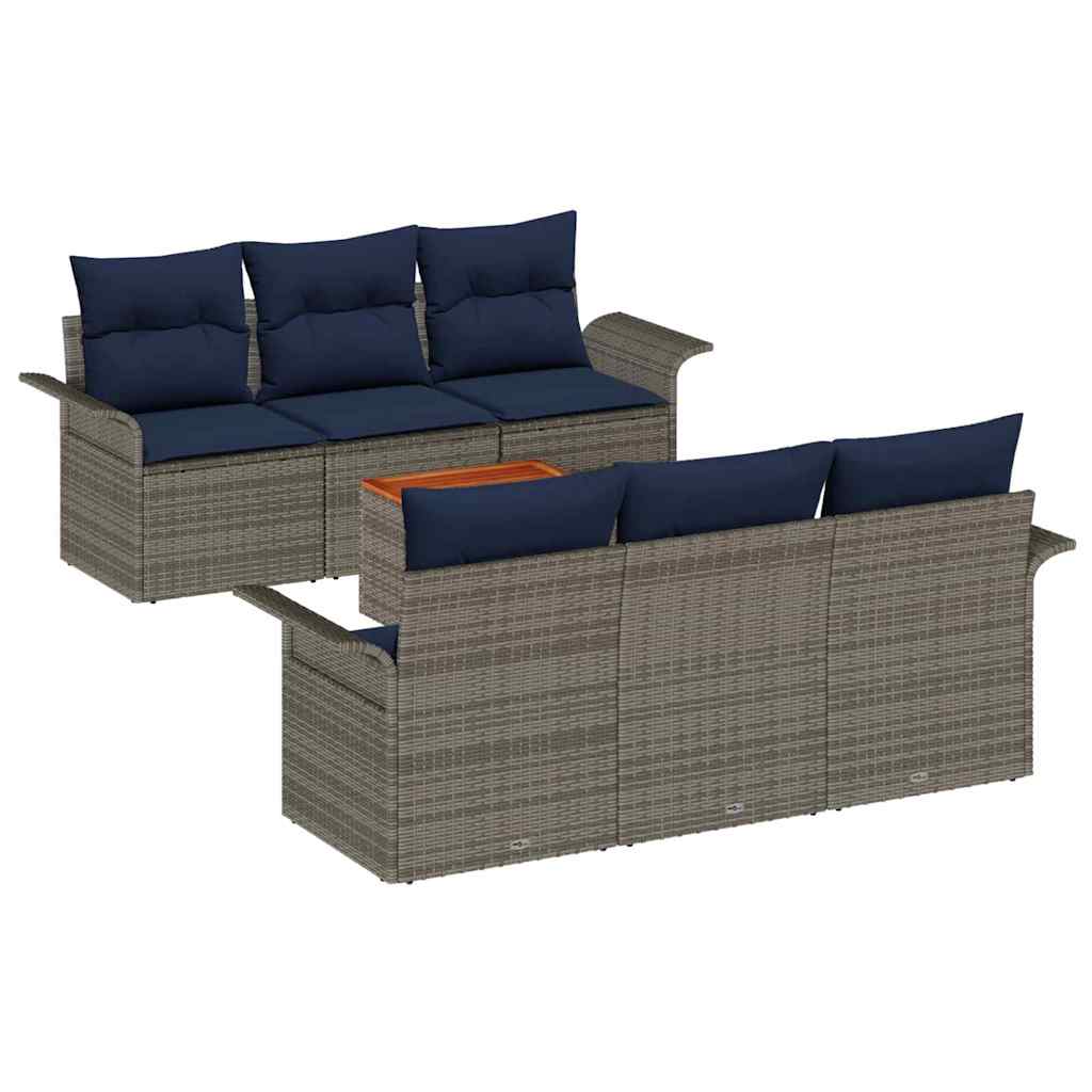 vidaXL Σετ Καναπέ Κήπου 7 pcs Γκρι και Navy Blue συνθετικό ρατάν