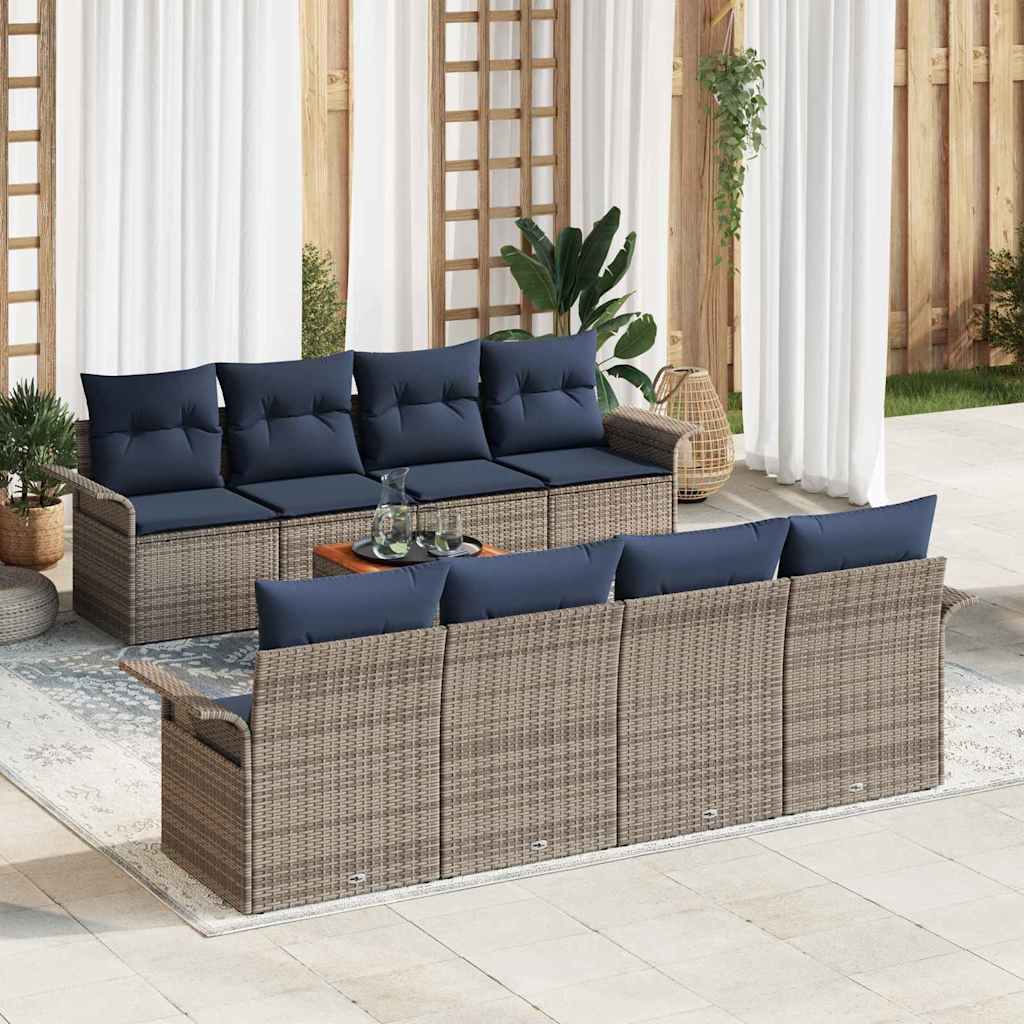vidaXL Σετ Καναπέ Κήπου 9 pcs Γκρι και Navy Blue συνθετικό ρατάν