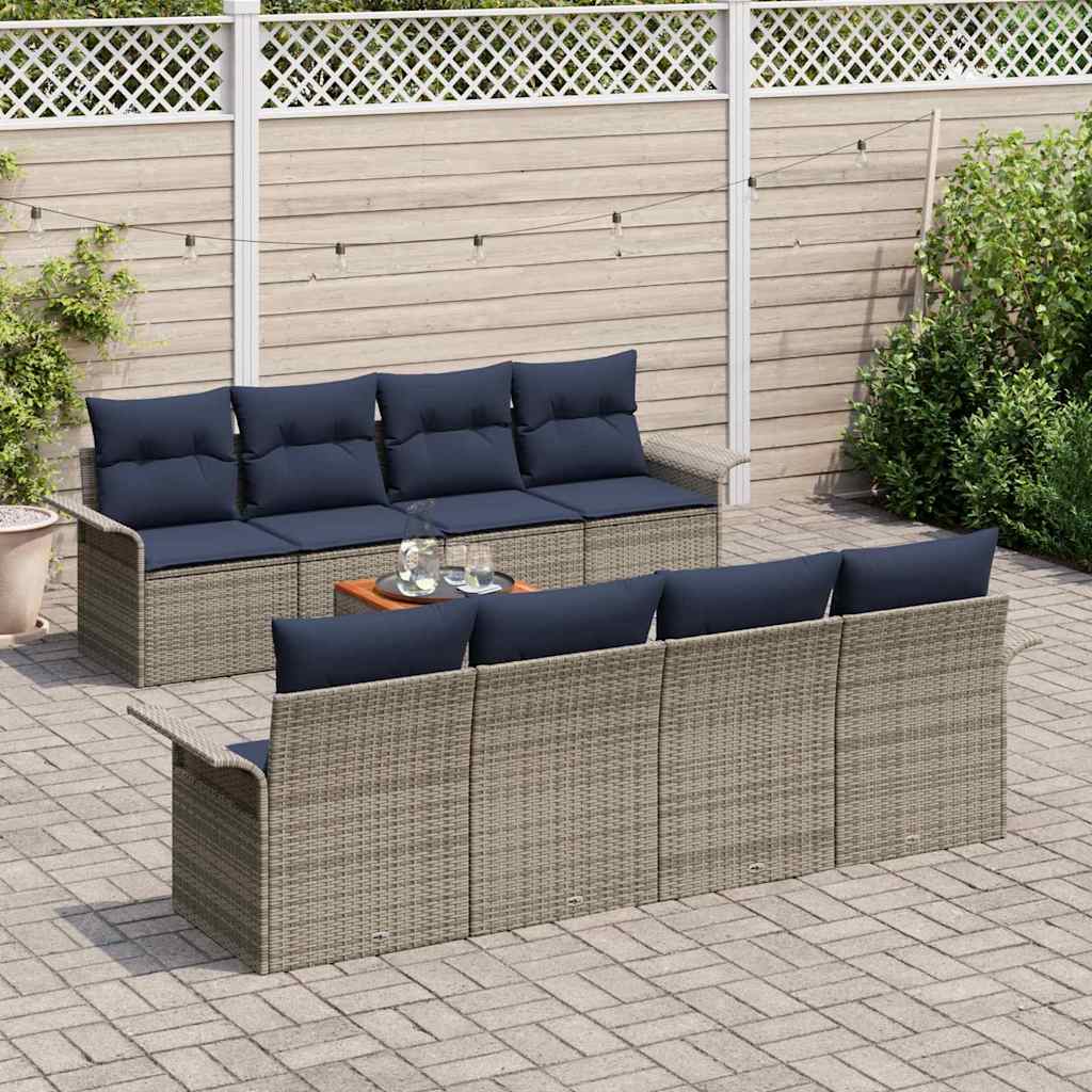 vidaXL Σετ Καναπέ Κήπου 9 pcs Γκρι και Navy Blue συνθετικό ρατάν