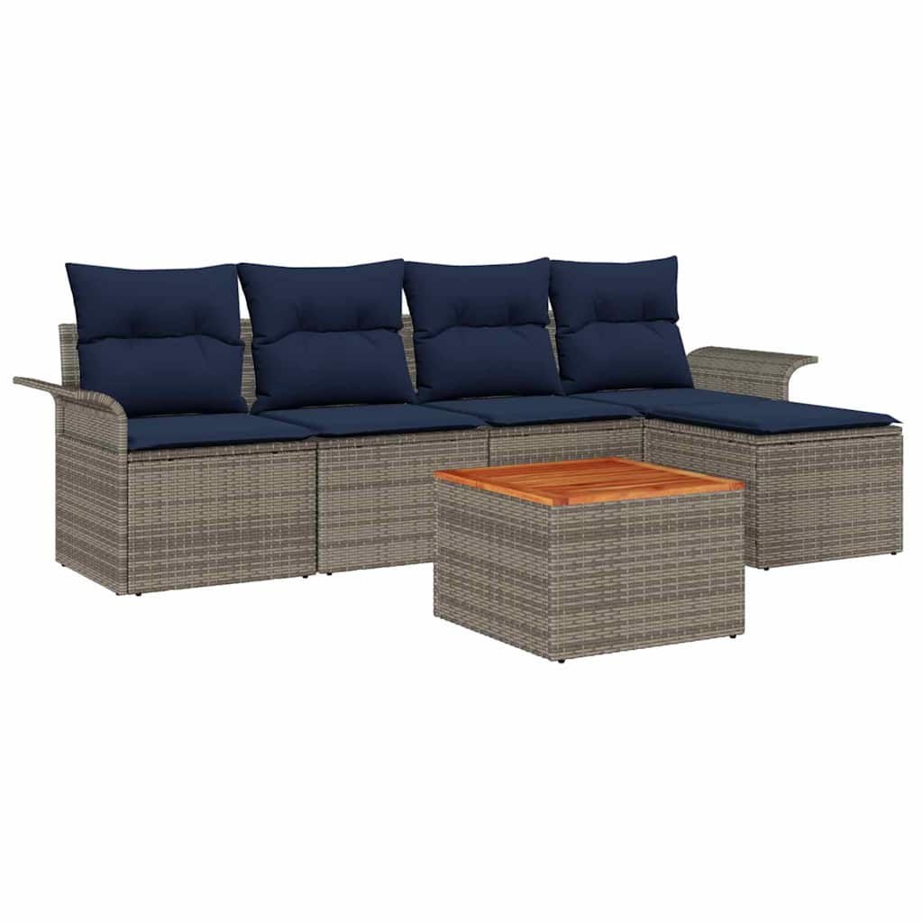 vidaXL Σετ Καναπέ Κήπου 6 τμχ. Γκρι και Navy Blue συνθετικό ρατάν