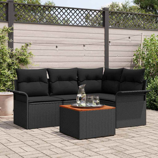 vidaXL Σετ Καναπέ Κήπου με αποθήκευση 5 pcs Μαύρο συνθετικό ρατάν