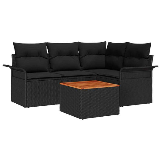 vidaXL Σετ Καναπέ Κήπου με αποθήκευση 5 pcs Μαύρο συνθετικό ρατάν