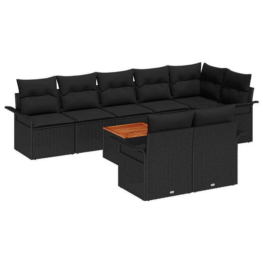 vidaXL Σετ Καναπέ Κήπου με αποθήκευση 9 pcs Μαύρο συνθετικό ρατάν