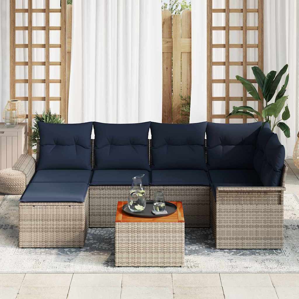 vidaXL Σετ Καναπέ Κήπου 7 τμχ. Γκρι και Navy Blue συνθετικό ρατάν