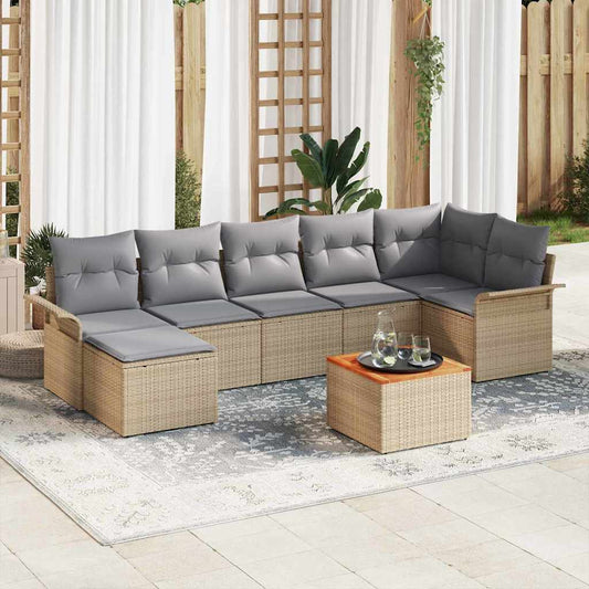 vidaXL Σετ Καναπέ Κήπου 8 pcs Μπέζ και Ανοιχτό Γκρι συνθετικό ρατάν
