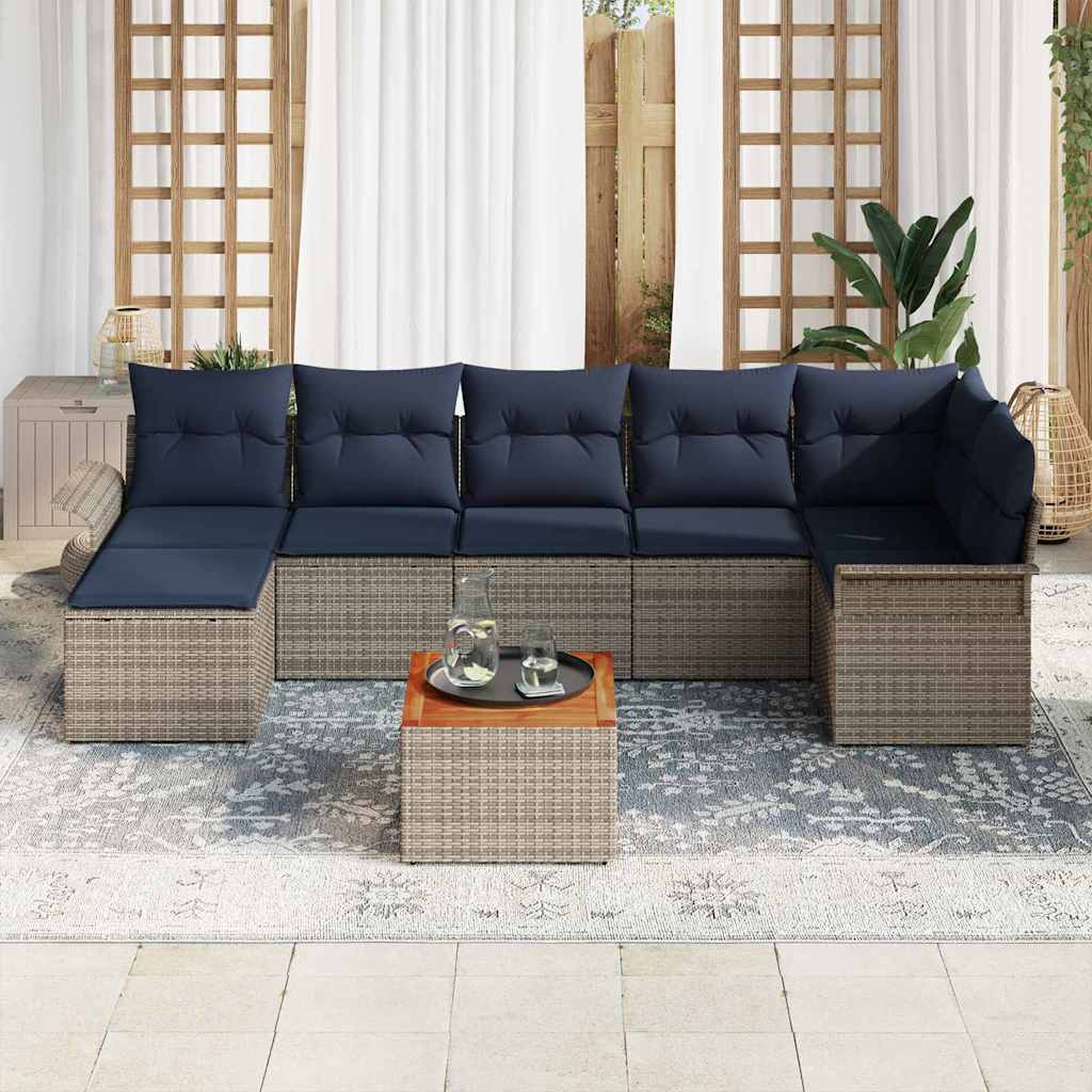 vidaXL Σετ Καναπέ Κήπου 8 τμχ. Γκρι και Navy Blue συνθετικό ρατάν