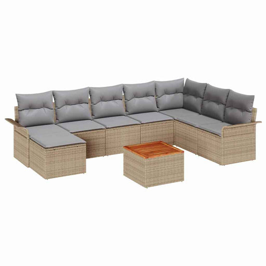 vidaXL Σετ Καναπέ Κήπου 9 pcs Μπέζ και Ανοιχτό Γκρι συνθετικό ρατάν