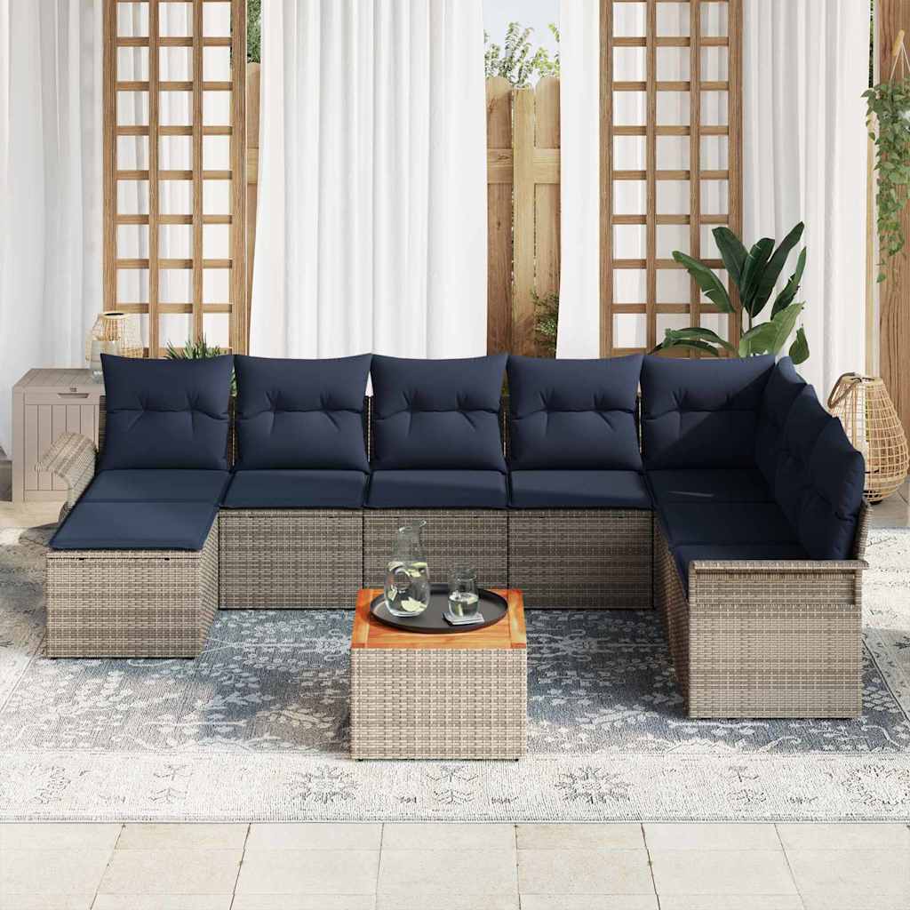 vidaXL Σετ Καναπέ Κήπου 9 τμχ. Γκρι και Navy Blue συνθετικό ρατάν