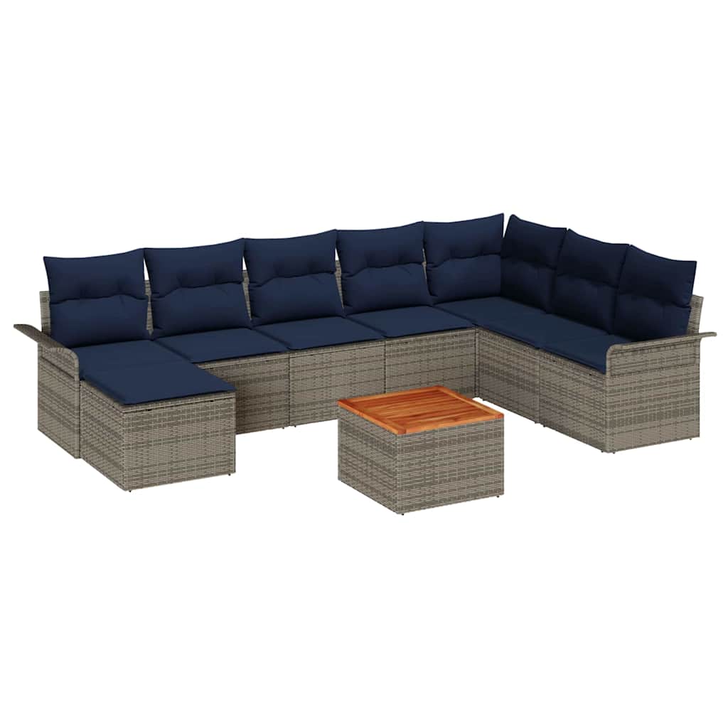 vidaXL Σετ Καναπέ Κήπου 9 τμχ. Γκρι και Navy Blue συνθετικό ρατάν
