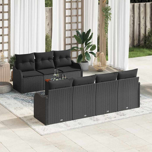vidaXL Σετ 8 Τεμαχίων Σαφάκι Κήπου με Μαξιλάρια Μαύρο Πολυ Ρατάν Ακακία