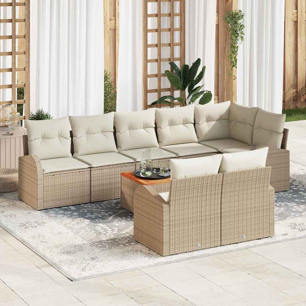 vidaXL Σετ Καναπέ Κήπου 9 pcs Beige, λευκό Μεγάλο Ρατάν & Ξύλο