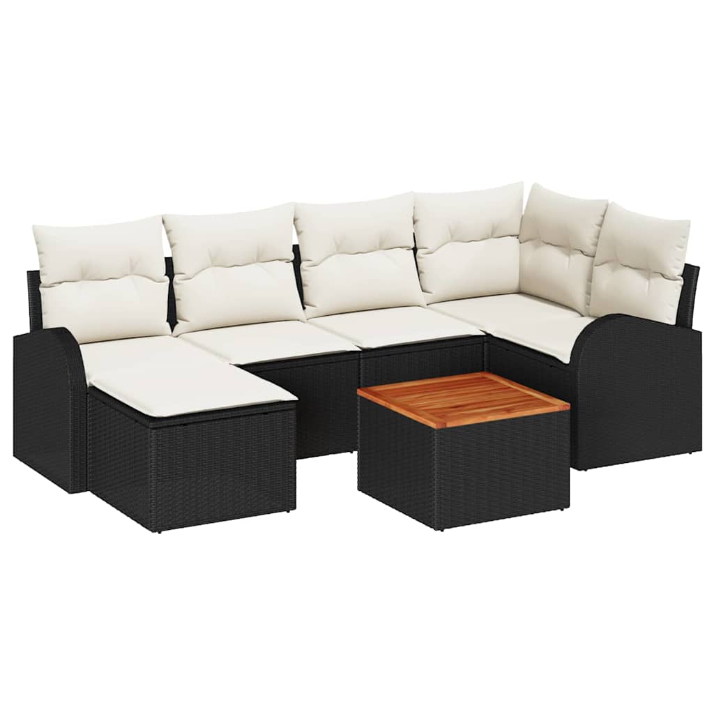 vidaXL Σαλονάκι Κήπου 7 τεμαχίων με Μαξιλάρια Μαύρο Πολυρατάν Ακακίας
