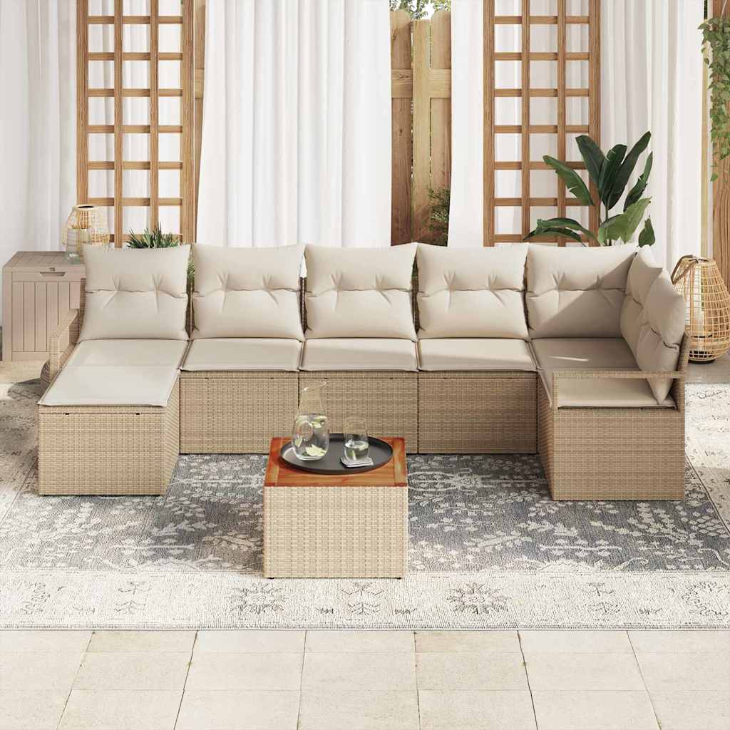 vidaXL Σετ Καναπέ Κήπου 8 pcs Beige, λευκό Μεγάλο Πολυ Ρατάν και Ξύλο