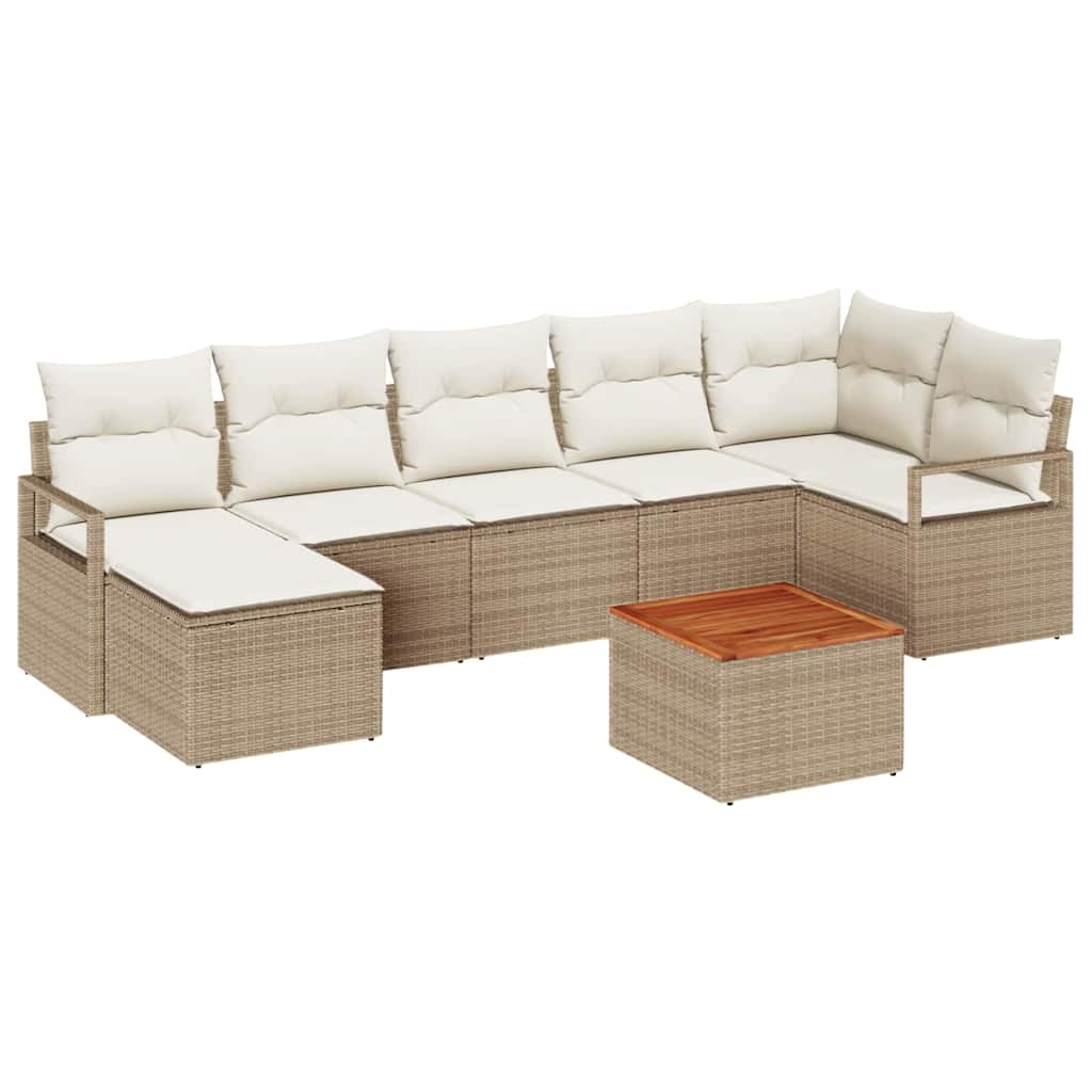 vidaXL Σετ Καναπέ Κήπου 8 pcs Beige, λευκό Μεγάλο Πολυ Ρατάν και Ξύλο