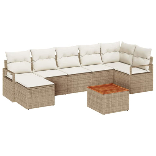 vidaXL Σετ Καναπέ Κήπου 8 pcs Beige, λευκό Μεγάλο Πολυ Ρατάν και Ξύλο