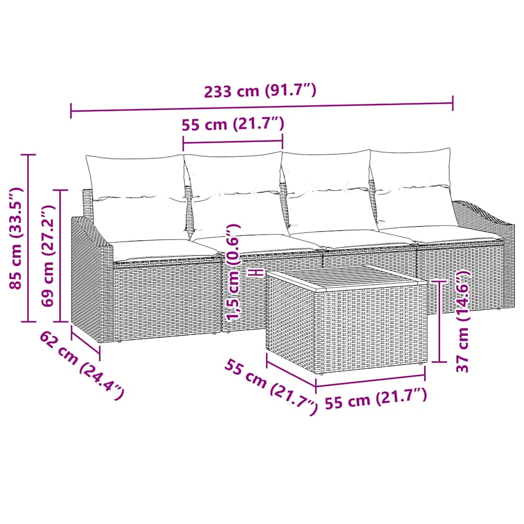 vidaXL Σετ Καναπέ Κήπου 5 pcs Μπεζ, ανοιχτό γκρι 55 x 55 x 37 εκ