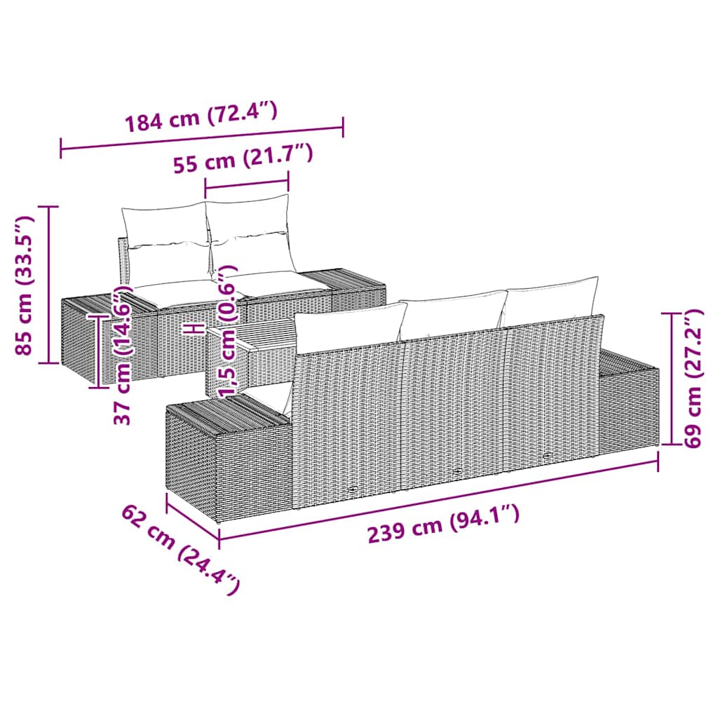 vidaXL Σετ Καναπέ Κήπου 6 pcs Μαύρος, λευκός 55 x 55 x 37 εκ