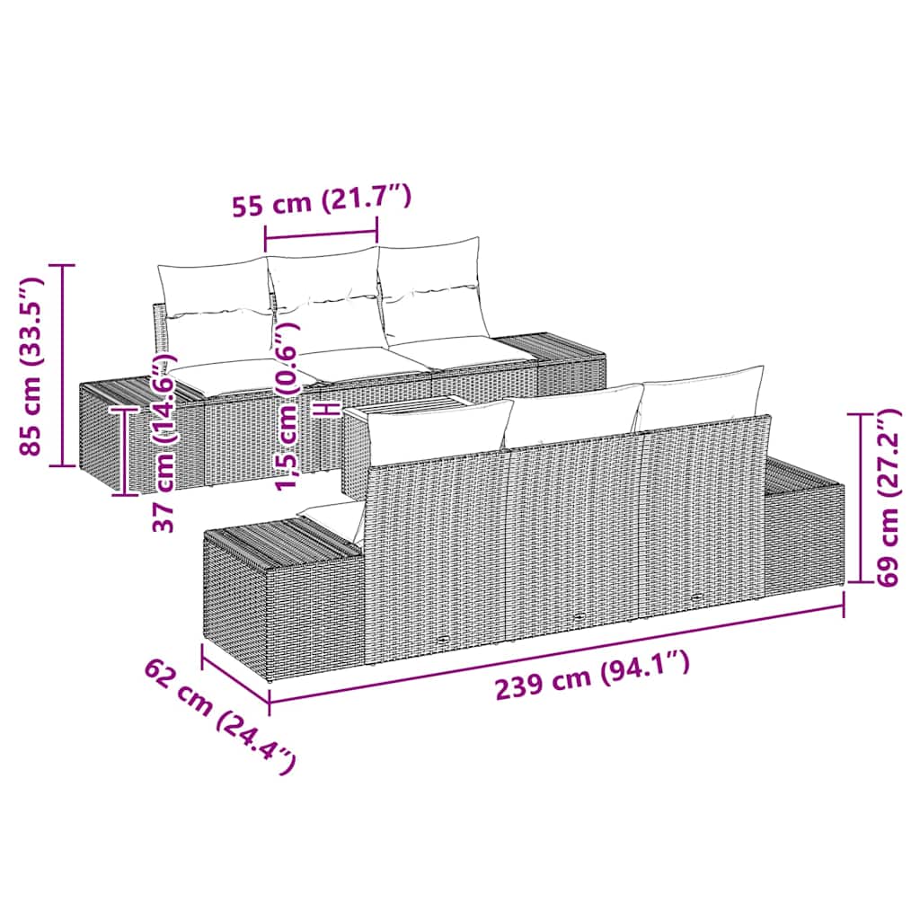 vidaXL Σετ Καθιστικού Κήπου 7 pcs Γκρι 55 x 55 x 37 εκ