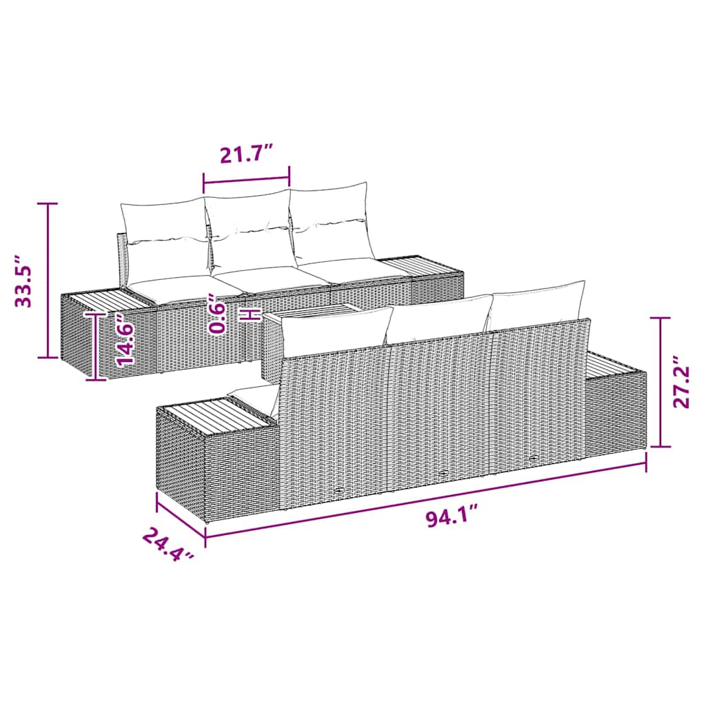 Σετ 7 Τεμαχίων Κήπου με Μαξιλάρια Μαύρο Πολυ Ρατάν Ακακίας
