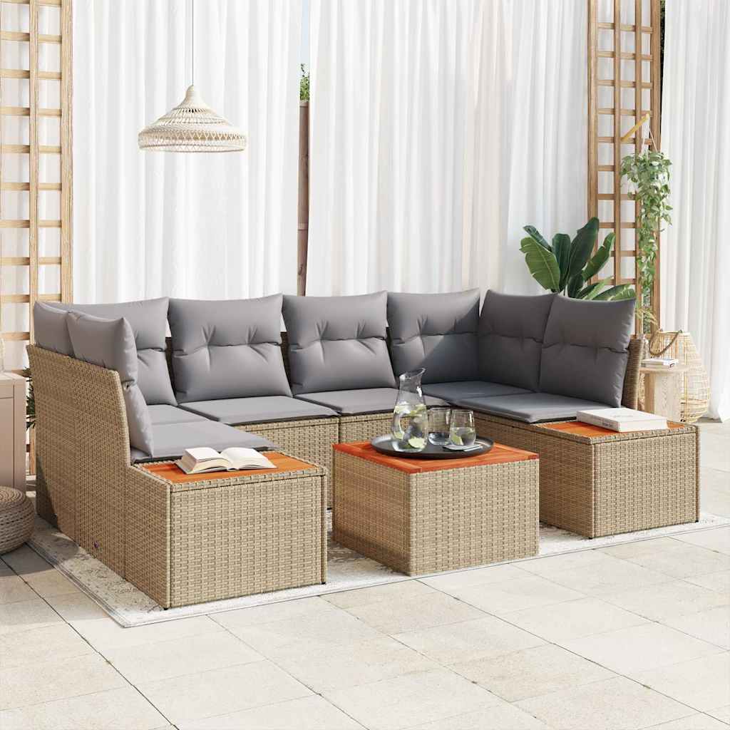 vidaXL Σετ Καναπέ Κήπου με μαξιλάρι 6 pcs Μπεζ Πολυ ράταν