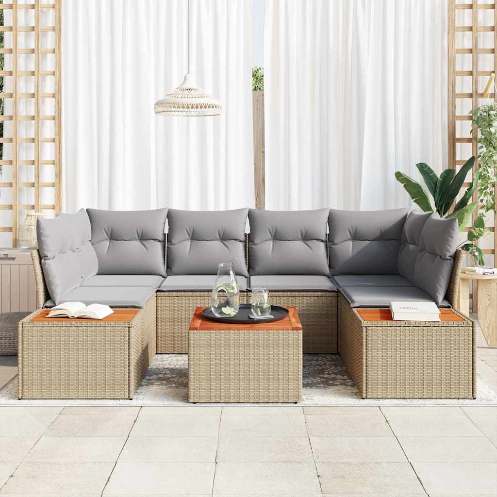 vidaXL Σετ Καναπέ Κήπου με μαξιλάρι 6 pcs Μπεζ Πολυ ράταν