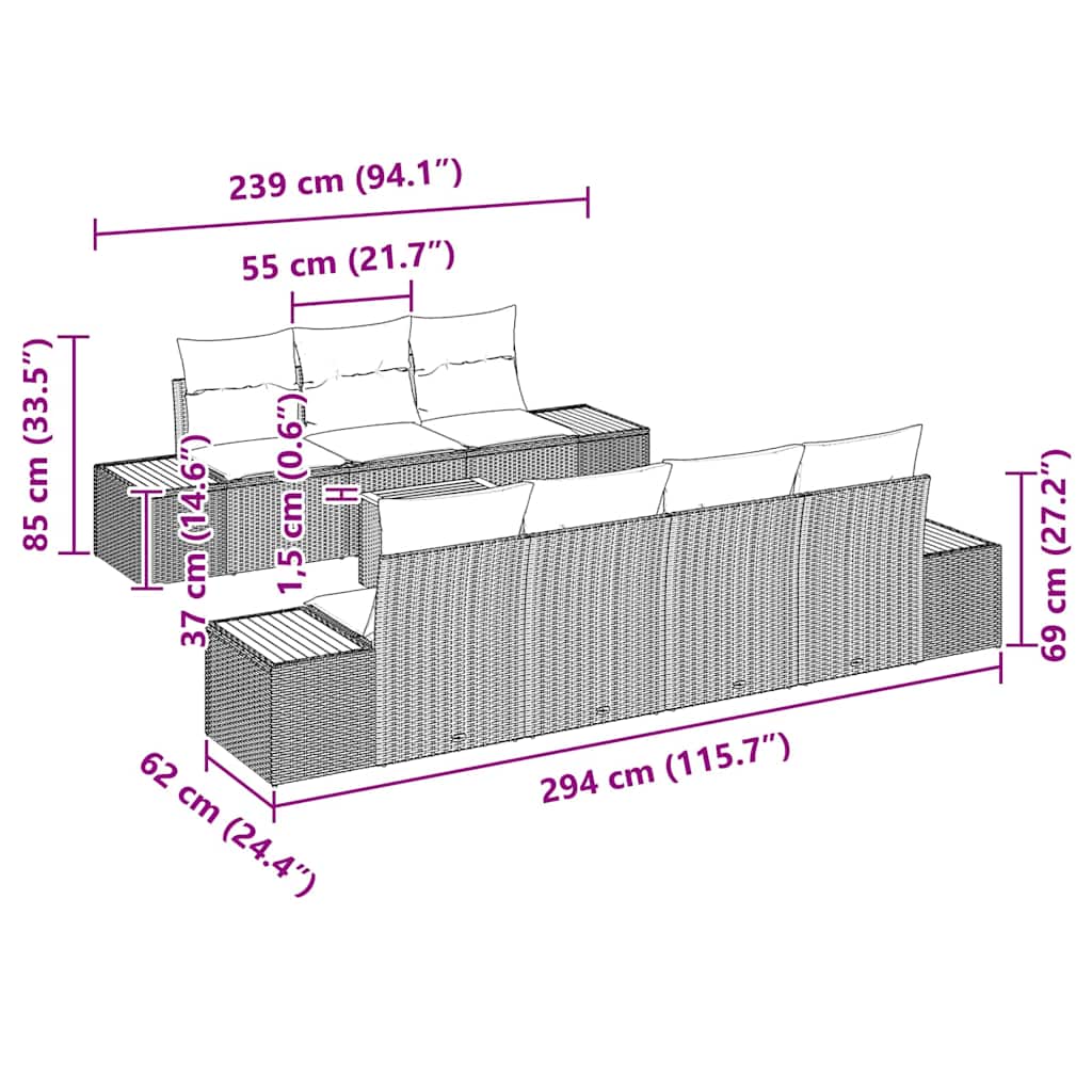 vidaXL 8 Τεμαχίων Σαπούνι Κήπου με Μαξιλάρια Μαύρο Πολυ Ρατάν Ακακία