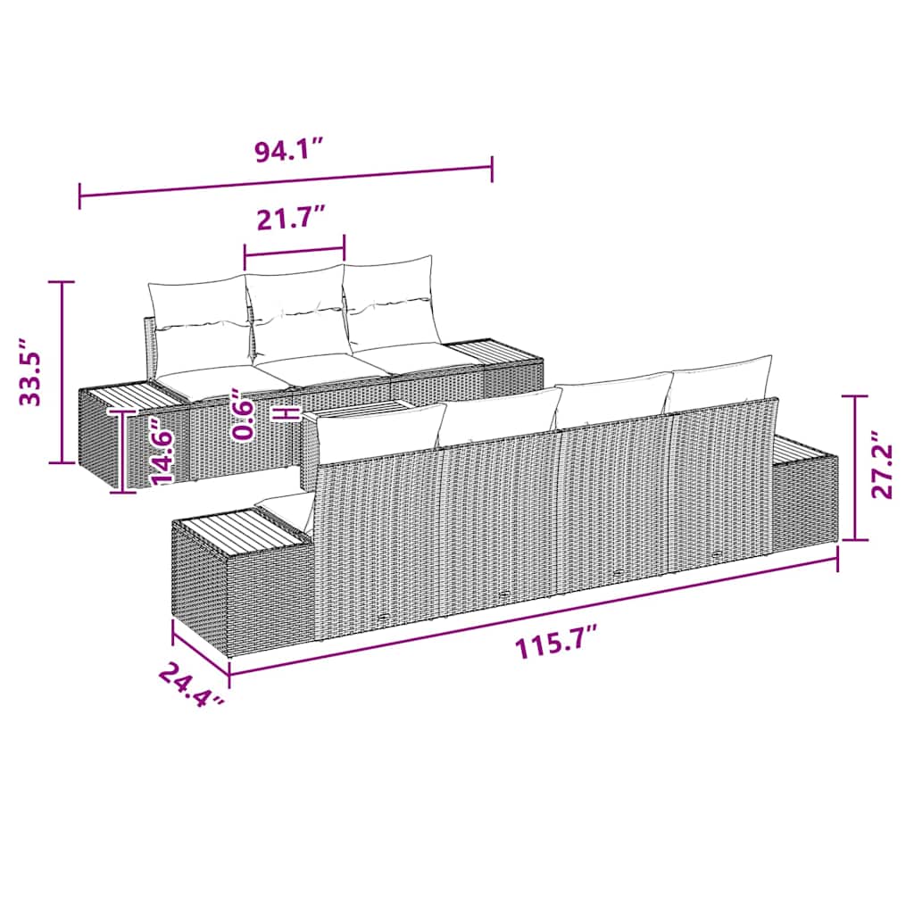 8 Κομματιών Σετ Σαλονιού Κήπου με Μαξιλάρια Μαύρο Πολυ Ράταν Ακακία