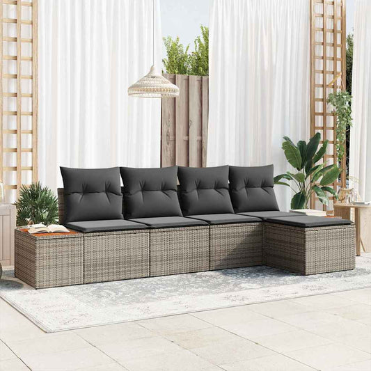 vidaXL Σετ Καναπέ Κήπου 5 pcs Γκρι 184 x 62 x 85 εκ. Πολυ ράταν