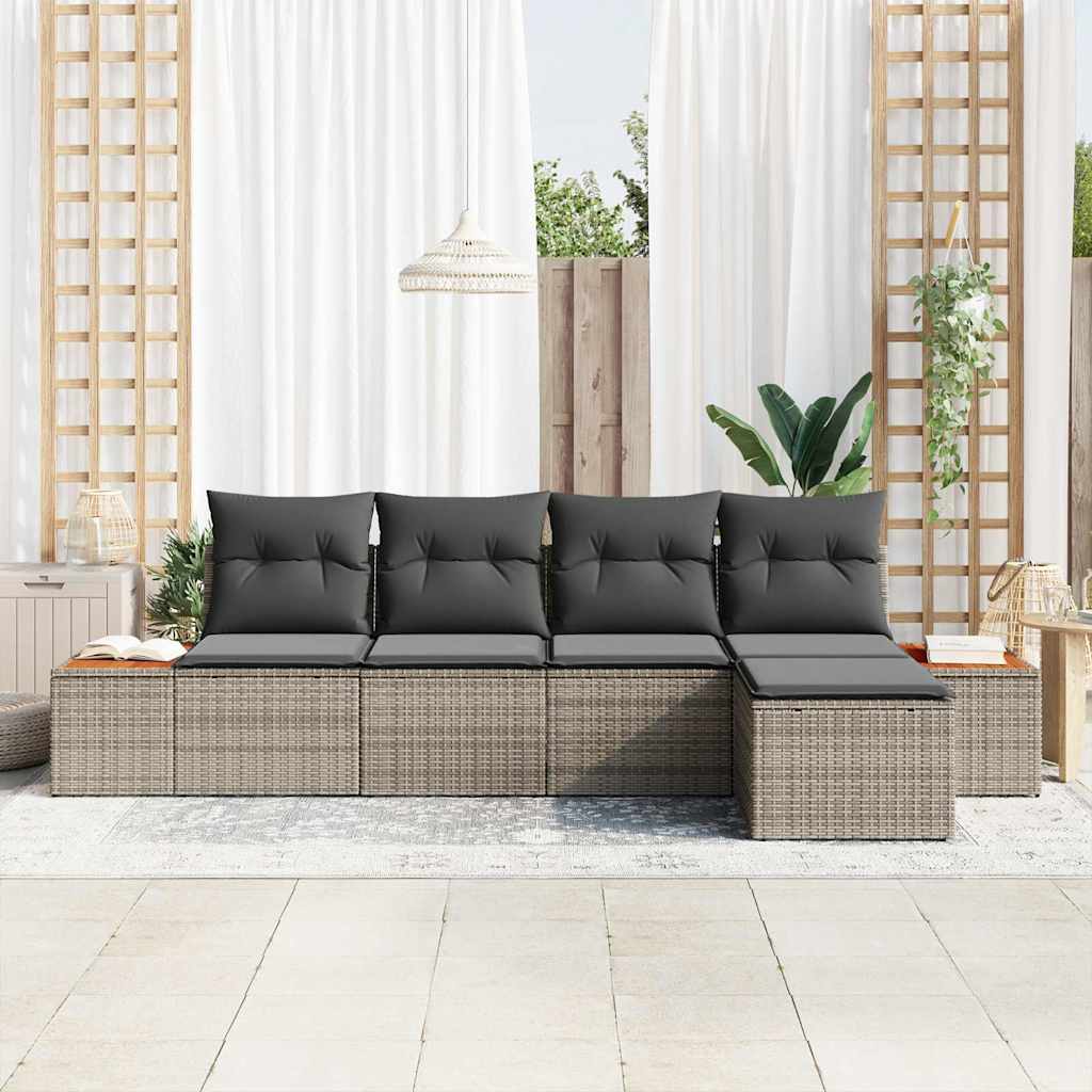 vidaXL Σετ Καναπέ Κήπου 5 pcs Γκρι 184 x 62 x 85 εκ. Πολυ ράταν