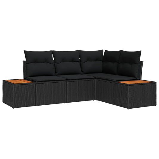 vidaXL Σετ Καναπέ Κήπου με μαξιλάρι 4 pcs Μαύρο Πολυρατάν