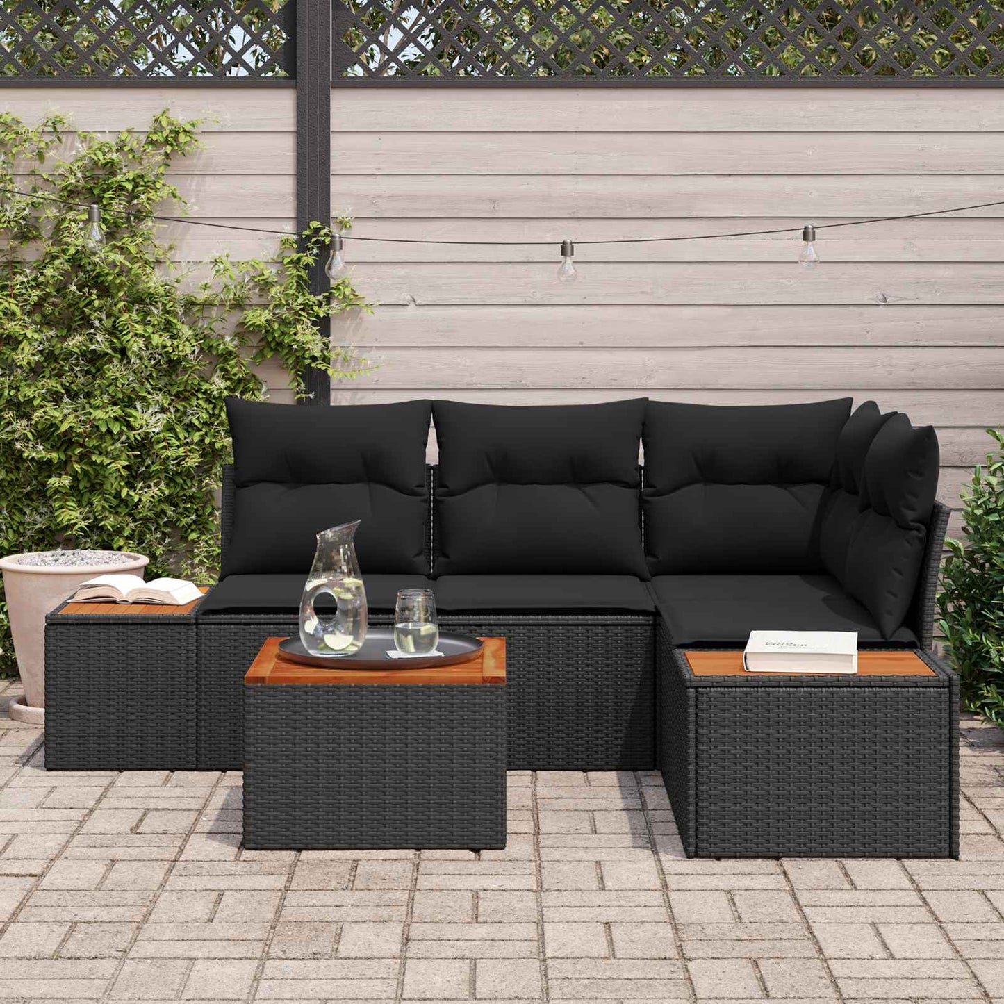 vidaXL Σετ Καναπέ Κήπου με μαξιλάρι 4 pcs Μαύρο Πολυρατάν
