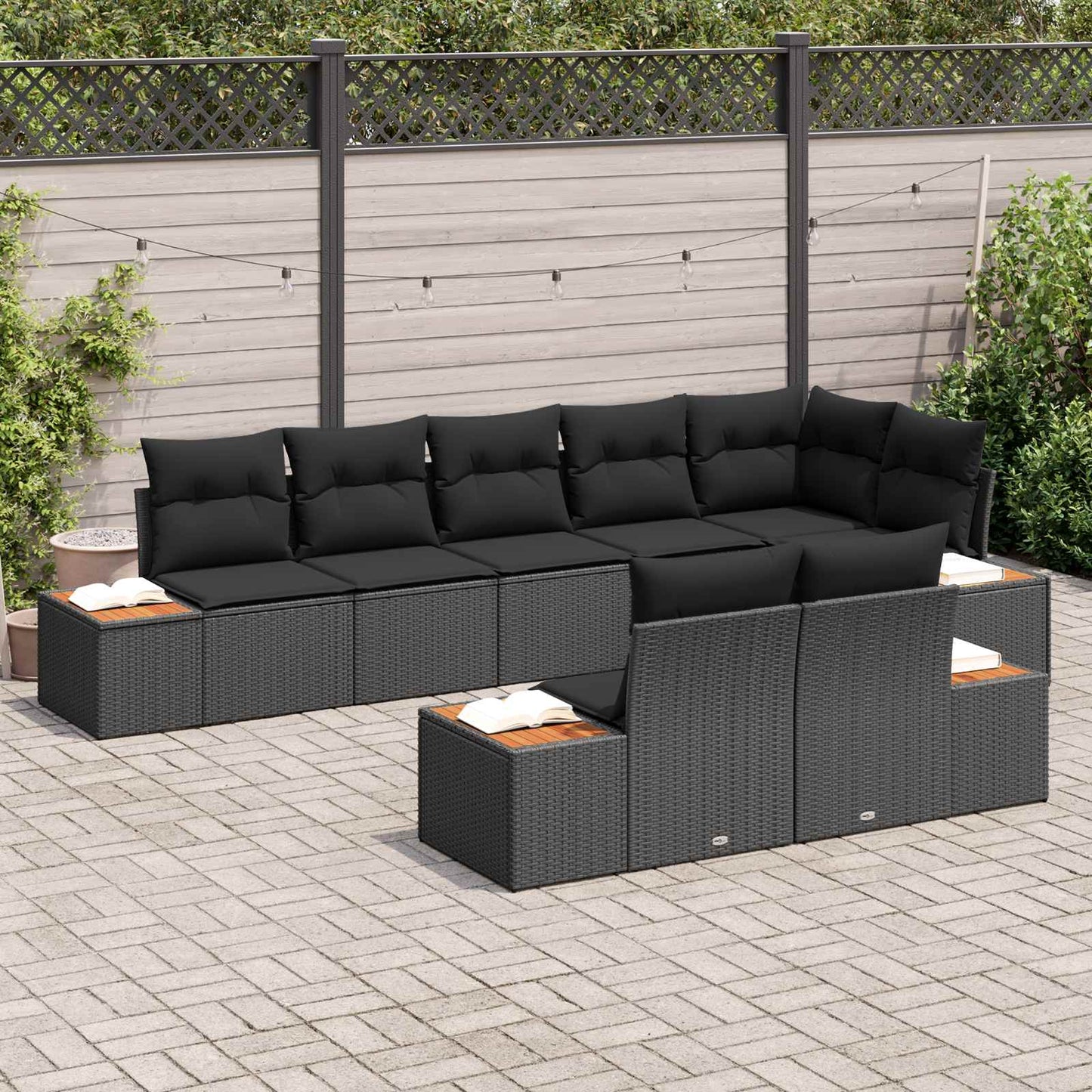 vidaXL Σετ Καναπέ Κήπου με μαξιλάρι 8 pcs Μαύρο Πολυρατάν
