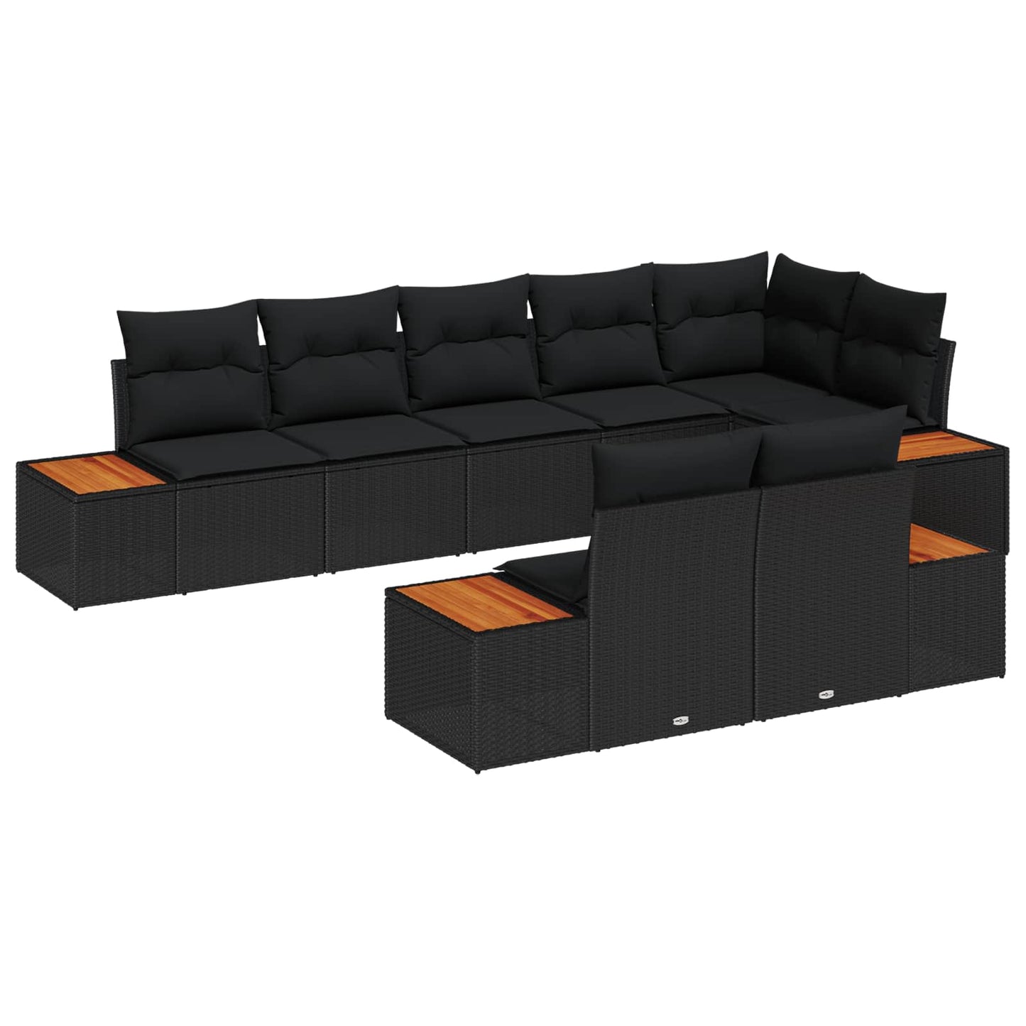 vidaXL Σετ Καναπέ Κήπου με μαξιλάρι 8 pcs Μαύρο Πολυρατάν