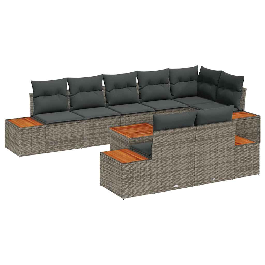 vidaXL Σετ Καναπέ Κήπου με μαξιλάρι με αποθήκευση 8 pcs Γκρι Πολυρατάν