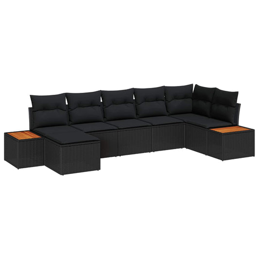 vidaXL Σετ Καναπέ Κήπου με μαξιλάρι 8 pcs Μαύρο Πολυρατάν