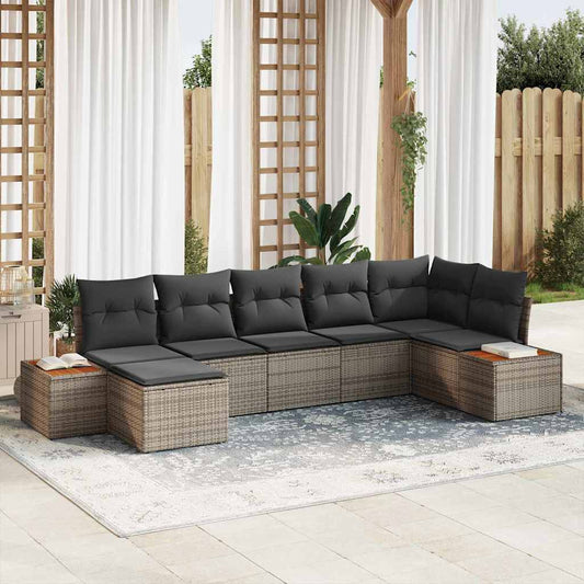 vidaXL Σετ Καναπέ Κήπου με μαξιλάρι με αποθήκευση 8 pcs Γκρι Πολυρατάν