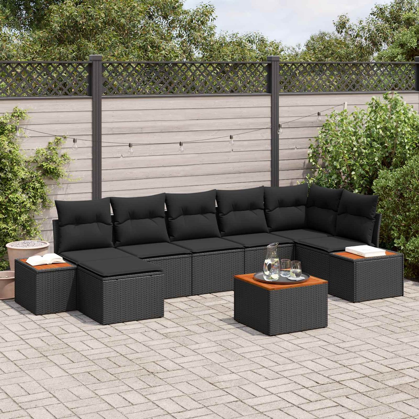 vidaXL Σετ Καναπέ Κήπου με μαξιλάρι 8 pcs Μαύρο Πολυρατάν