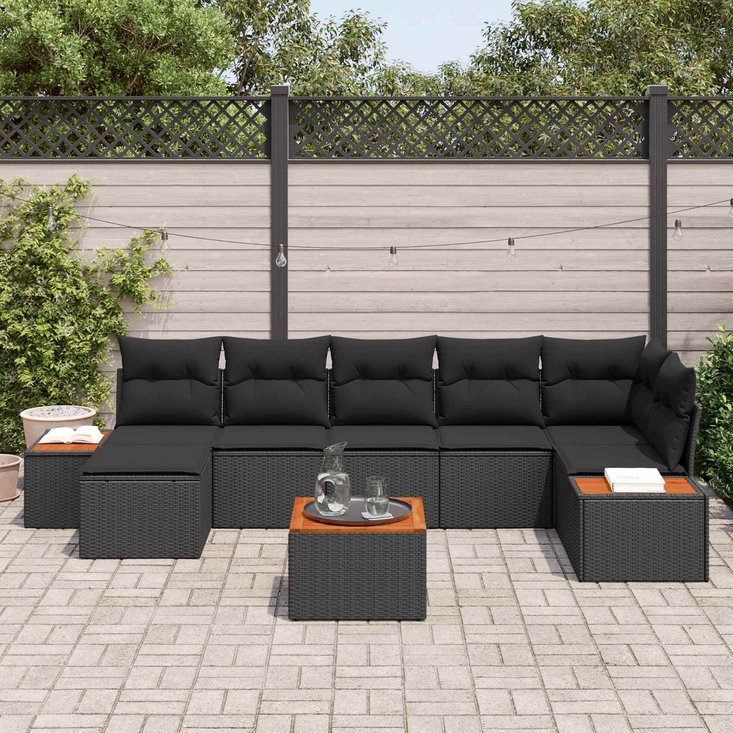 vidaXL Σετ Καναπέ Κήπου με μαξιλάρι 8 pcs Μαύρο Πολυρατάν