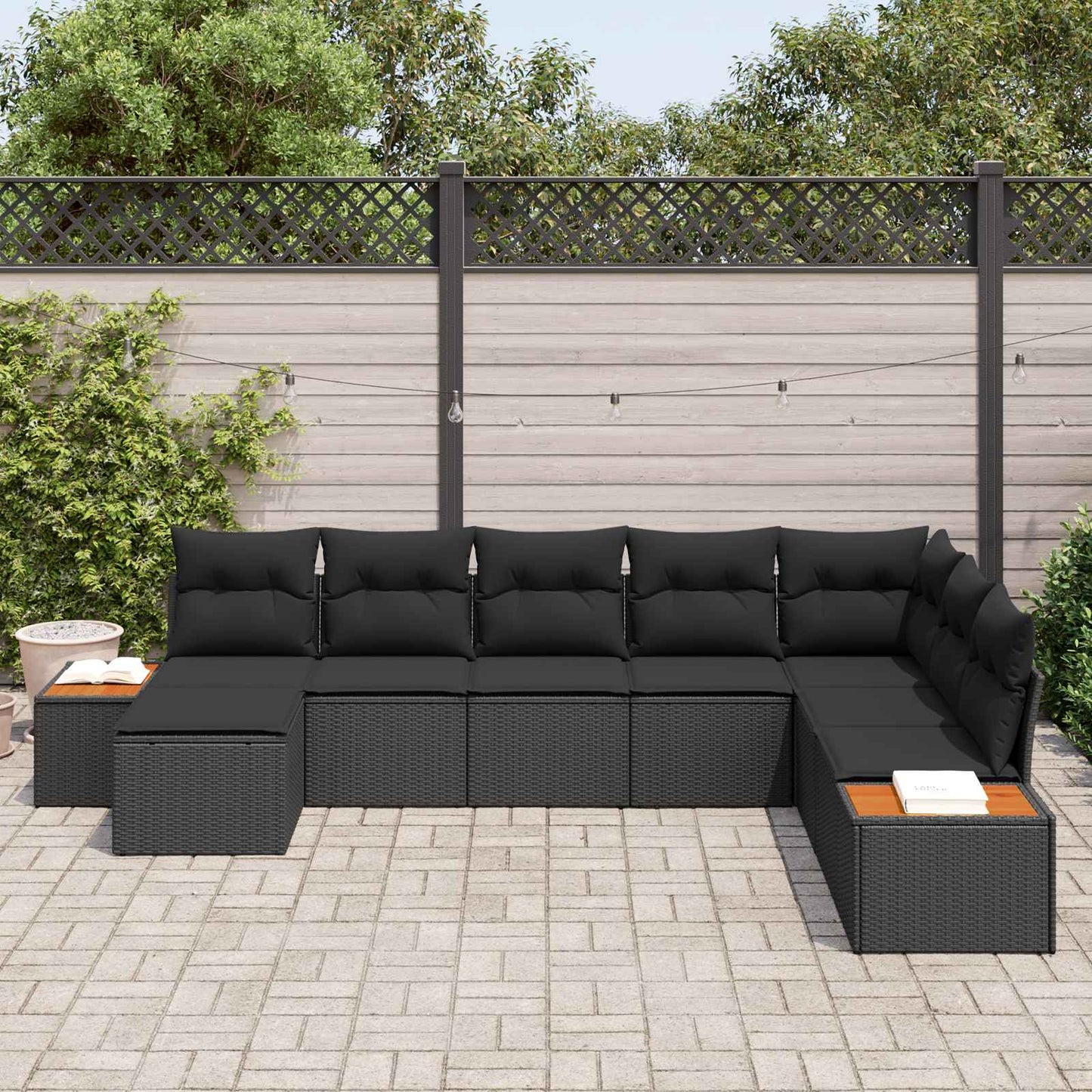 vidaXL Σετ Καναπέ Κήπου με μαξιλάρι 9 pcs Μαύρο Πολυρατάν