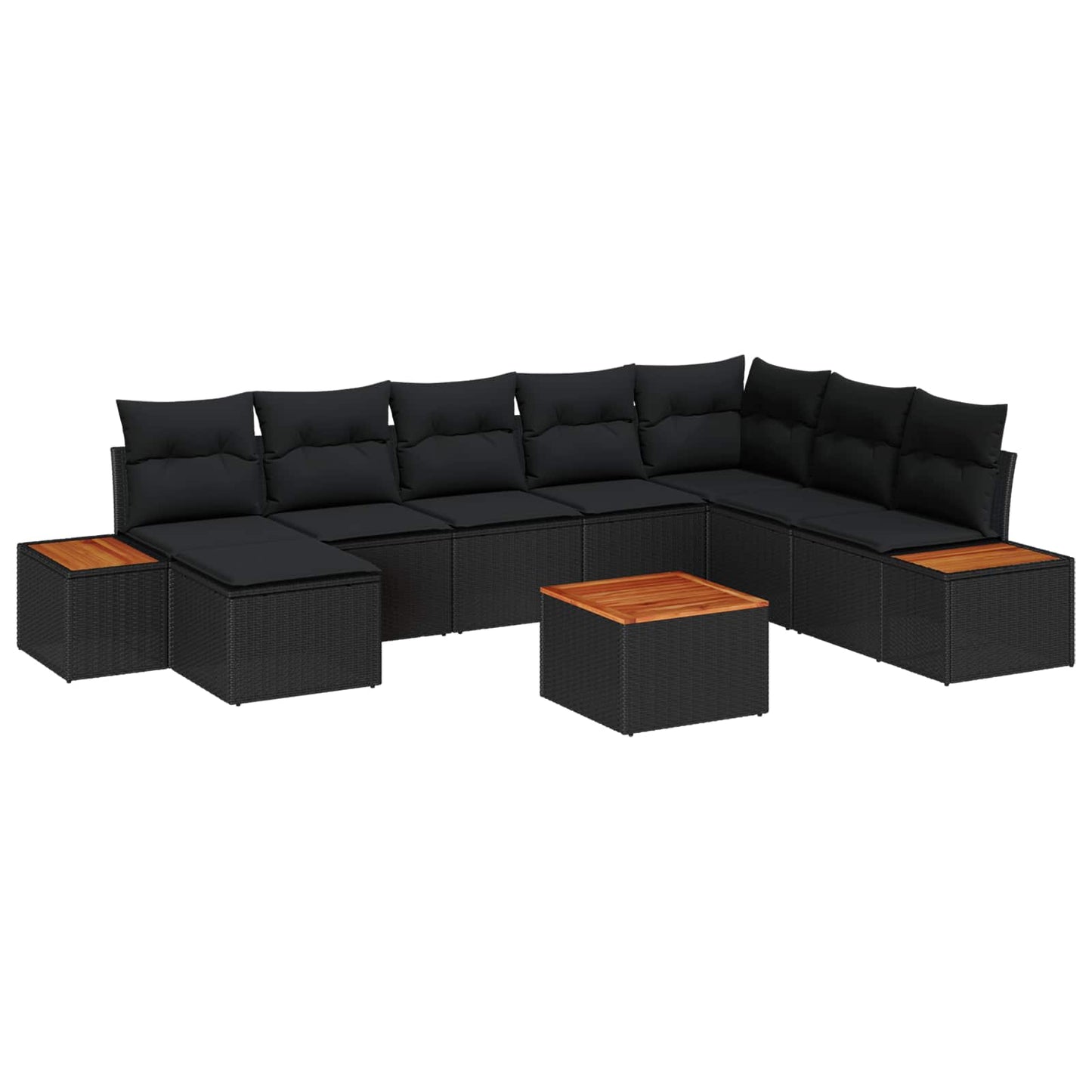 vidaXL Σετ Καναπέ Κήπου με μαξιλάρι 9 pcs Μαύρο Πολυρατάν