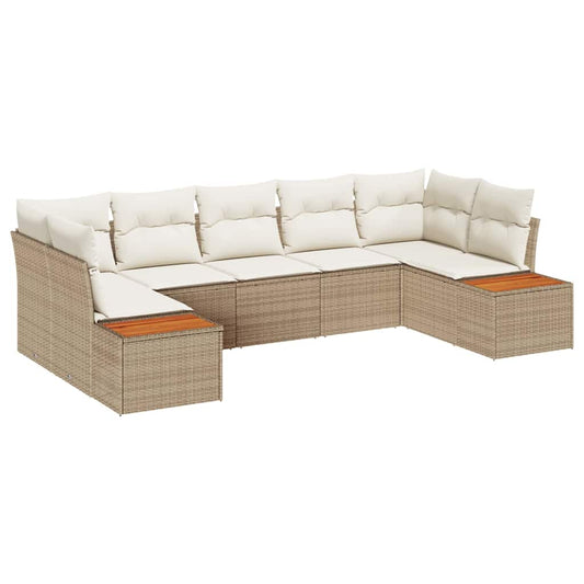 vidaXL Σετ Καναπέ Κήπου με μαξιλάρι 7 pcs Μπεζ και Κρέμα Πολυρατάν