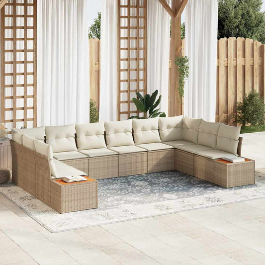 vidaXL Σετ Καναπέ Κήπου με μαξιλάρι 10 pcs Μπεζ και Κρέμα Πολυρατάν