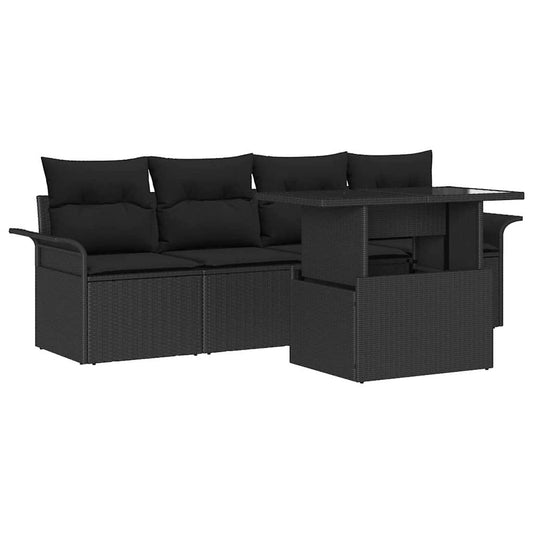 vidaXL Σετ Καναπέ Κήπου με μαξιλάρι 5 pcs Μαύρο Πολυ Ρατάν