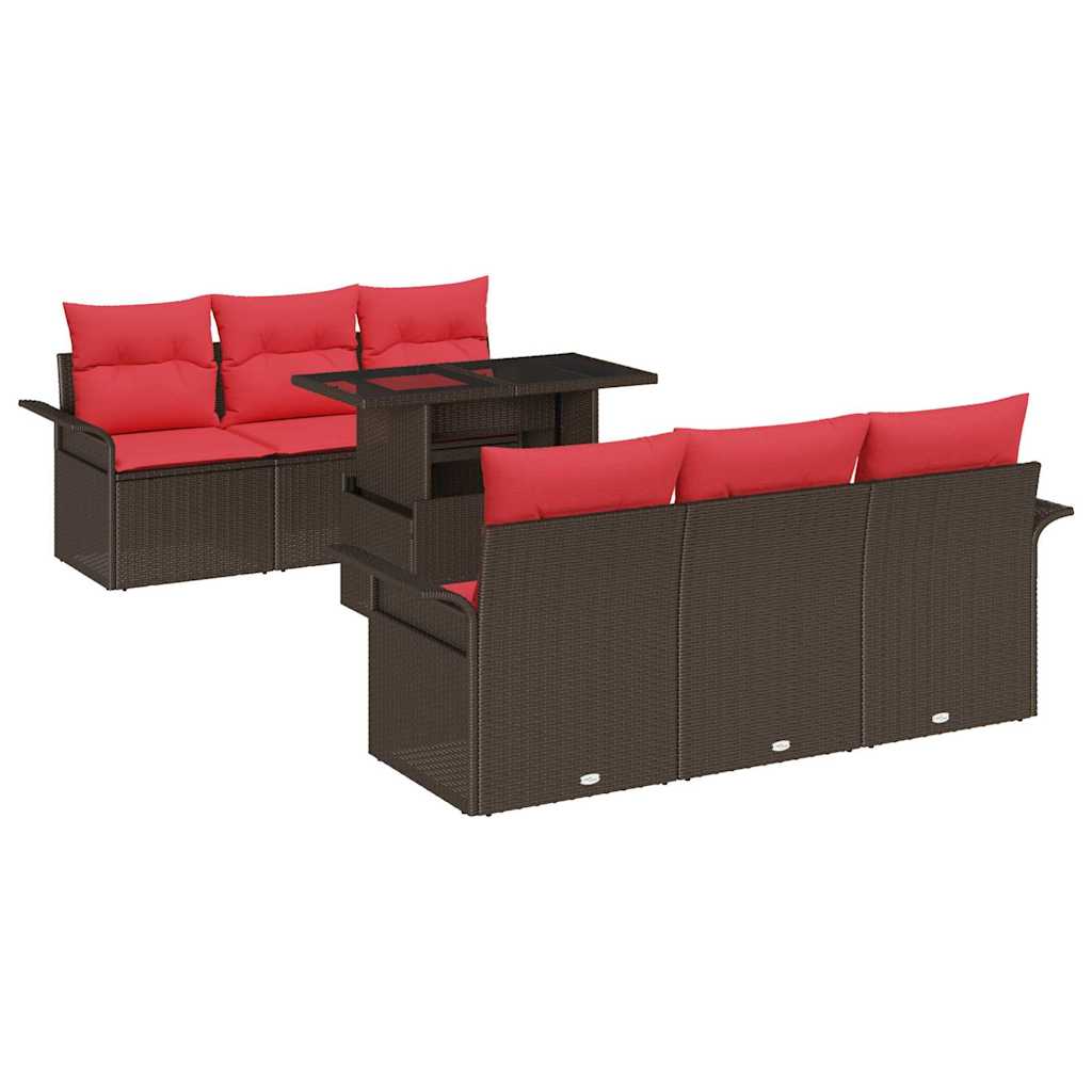 vidaXL Σετ Καναπέ Κήπου με μαξιλάρι 7 pcs Καφέ Πολυ Ρατάν