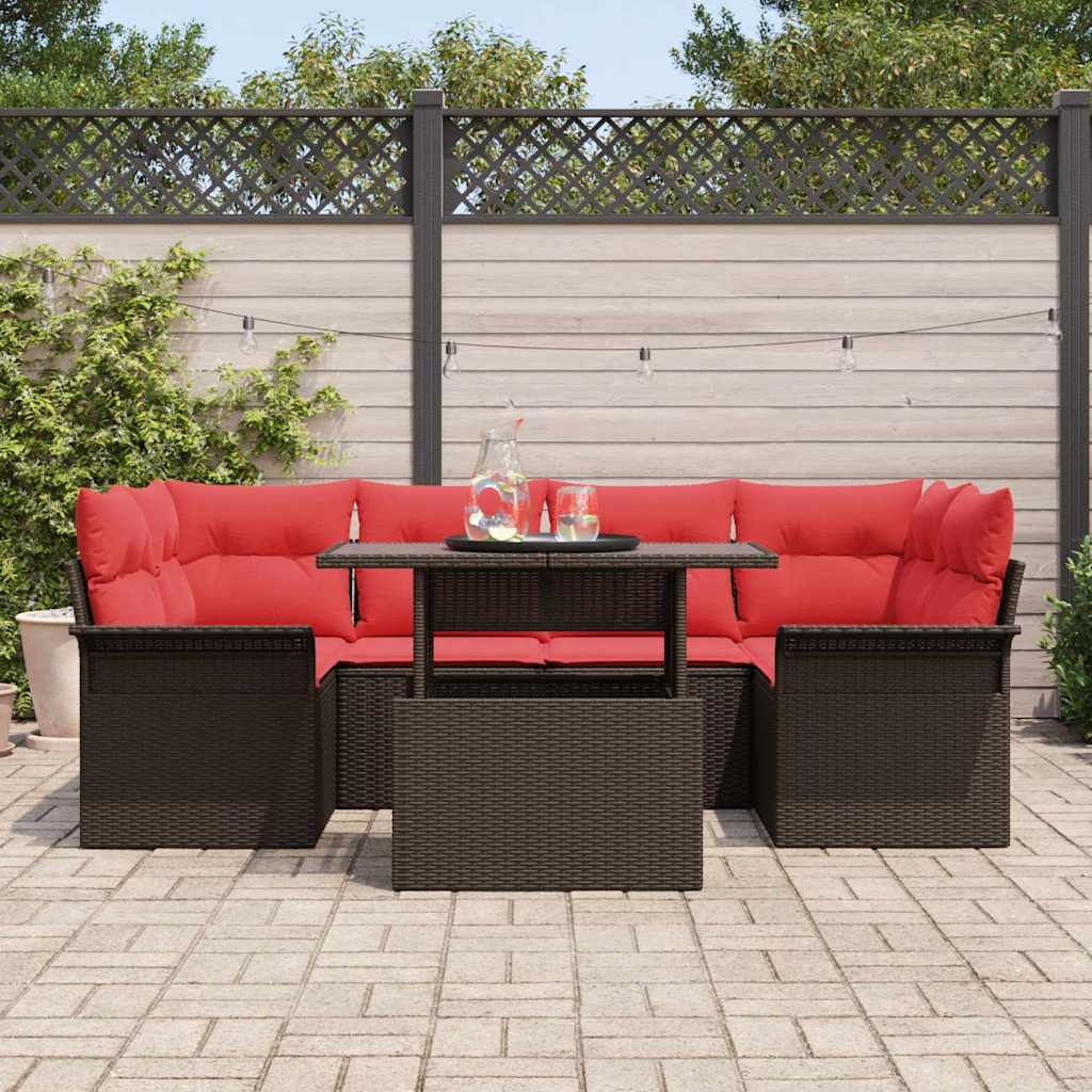 vidaXL Σετ Καναπέ Κήπου με μαξιλάρι 7 pcs Καφέ Πολυ Ρατάν
