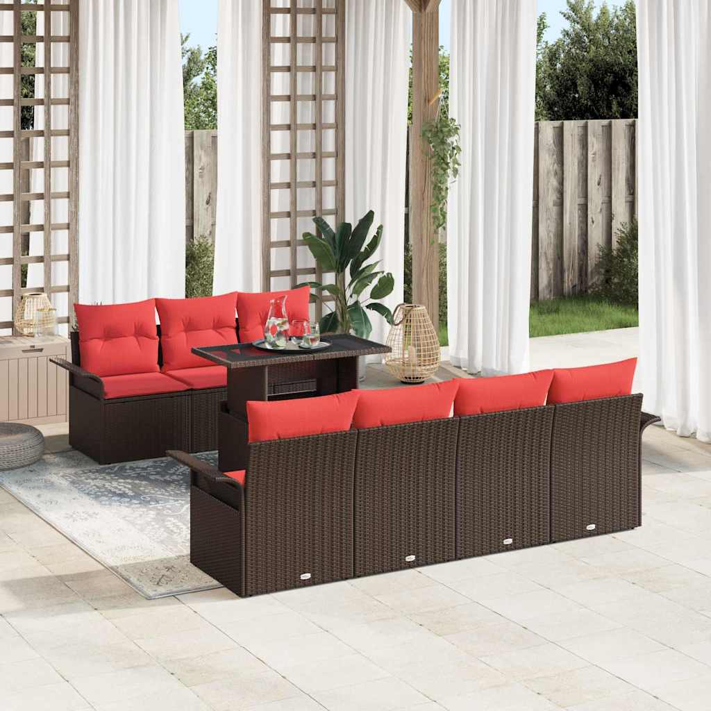 vidaXL Σετ Καναπέ Κήπου με μαξιλάρι 8 pcs Καφέ Πολυ Ρατάν