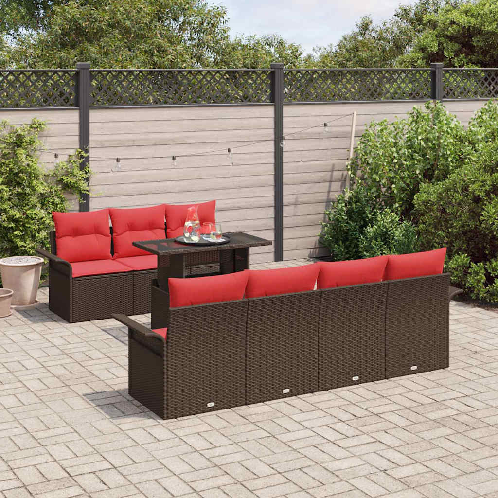 vidaXL Σετ Καναπέ Κήπου με μαξιλάρι 8 pcs Καφέ Πολυ Ρατάν
